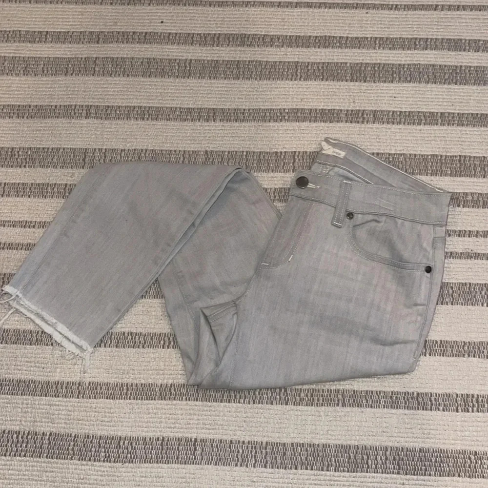 EILEEN Fisher Light Wash Grey Jeans Frayed Bottoms